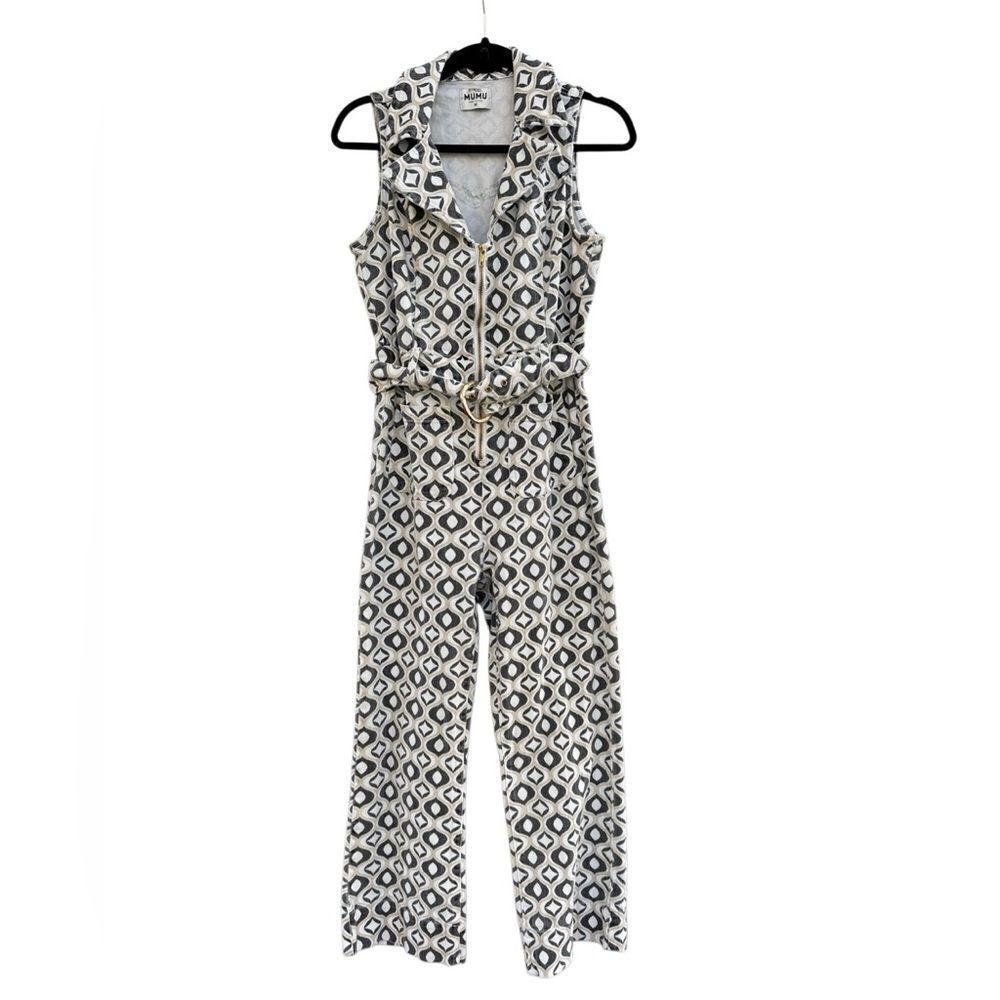Show Me Your Mumu Jacksonville Cropped Geo Denim Jumpsuit Size Medium - Picture 6 of 13